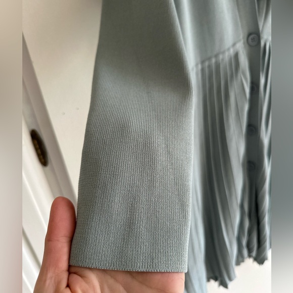 COS Pleated Long Cardigan Tunic Sage Green Minimalist Size S - Picture 10 of 14